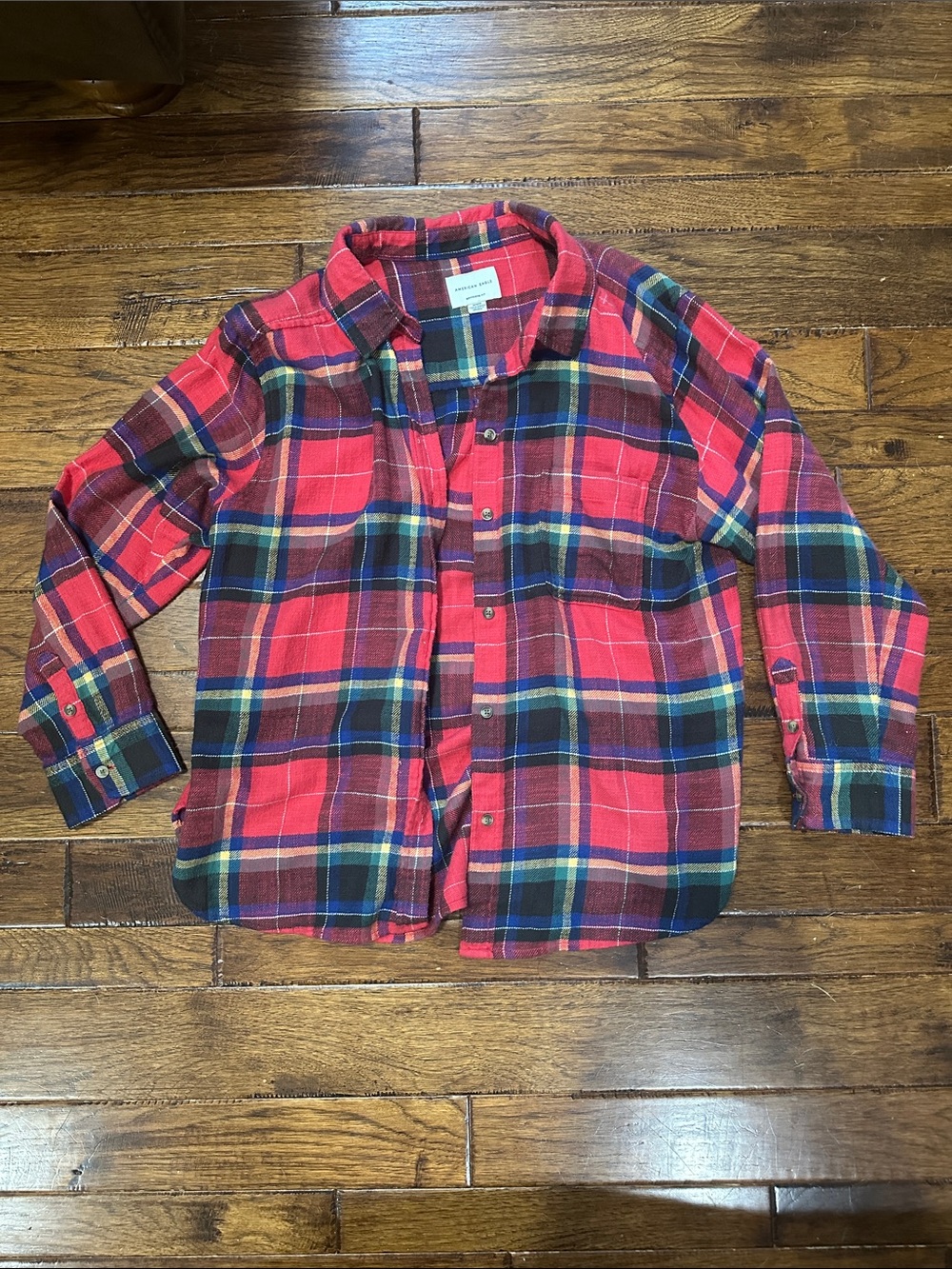 American Eagle Boyfriend Fit Plaid Flannel Women’s Size Medium Red/Blue/Green